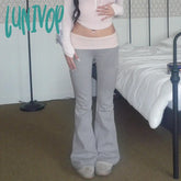 Lunivop Y2K Contrast Color Flare Pants Women Casual Leggings Vintage Streetwear Female Low Waist